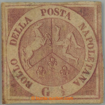 234544 - 1858 Sass.2, Coat of arms ½Gr carmine (II tavola); very fin