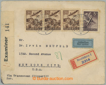 234546 - 1941 R+Let-dopis do New Yorku vyfr. leteckými zn. 3x Sy.L5 