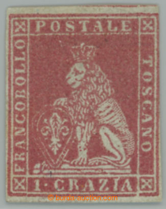 234556 - 1851 Sass.4d, Lion 1Cr carminio su grigio; very nice unused 