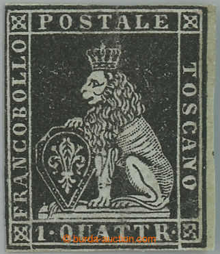 234557 - 1851 Sass.1, Lion 1q nero su grigio; unused piece, small thi