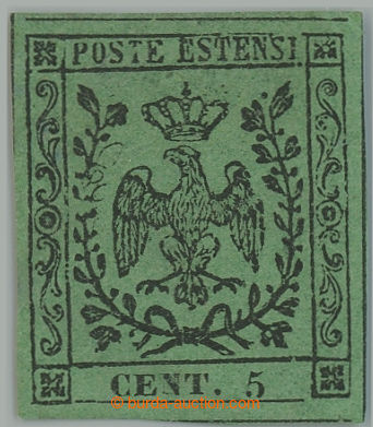 234561 - 1852 Sass.1, Coat of arms 5c green; very fine piece with ori