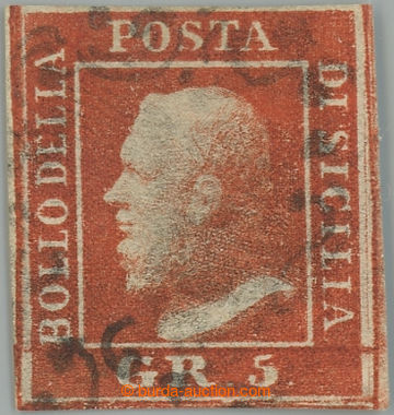 234572 - 1859 Sass.9f, Ferdinand II. 5Gr rosa mattone; pěkný kus s 
