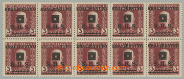 234913 - 1919 Mi.33var., overprint 3h, block-of-10 with unissued typ 