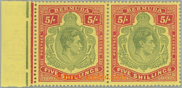 235075 - 1945 SG.118e, George VI. 5Sh green / red, horiz. marginal pa
