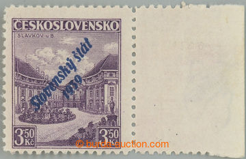 235192 - 1939 Sy.19b, Slavkov 3,50CZK, blue Opt, stamp. with R margin