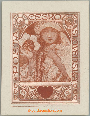 235275 - 1919 PLATE PROOF  refused design/sketch A. Mucha Girl in cos