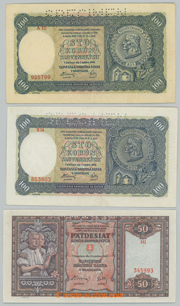 235454 - 1940 Ba.48b, 49b, 50, sestava 3ks bankovek: 100ks 1940, I. v