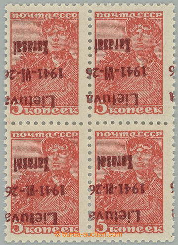 235674 - 1941 LITHUANIEN / ZARASAI / Mi.1bK, 4-BLOK s PŘEVRÁCENÝMI