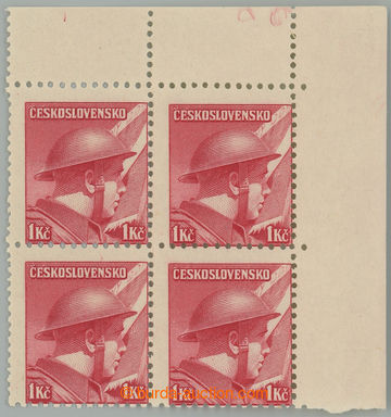 235914 - 1945 Pof.395, London-issue 1CZK, UR corner blk-of-4 with pla