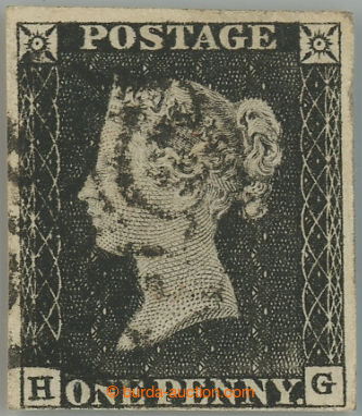 236495 - 1840 SG.2, PENNY BLACK black, plate 1a, letters H-G, cancel.