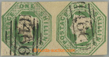 236607 - 1854 SG.54, horizontal pair Embossed 1Sh light green, distin