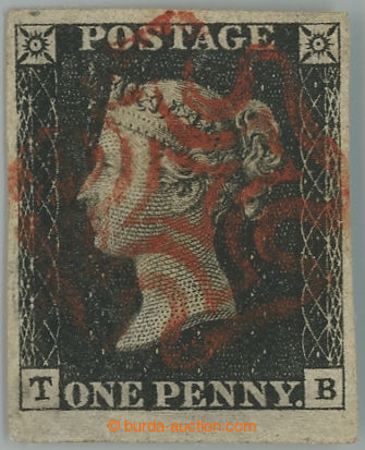 236608 - 1840 SG.2, PENNY BLACK black, letters T-B (marginal piece) w