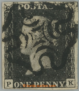 236685 - 1840 SG.2, PENNY BLACK black, letters P-K, almost complete c