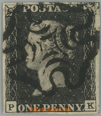 236685 - 1840 SG.2, PENNY BLACK černá, písmena P-K, téměř celé