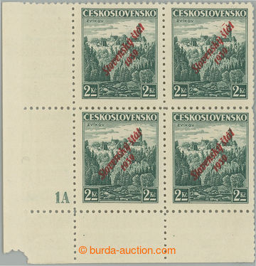 237056 - 1939 Sy.16, Zvíkov 2Kč zelená, levý dolní rohový 4-blo