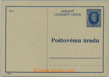 237061 - 1939 CAZ1, adresní záznamní lístek Hlinka 50h modrá, ne