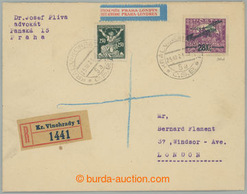 237251 - 1921 PRAHA - LONDÝN, R-dopis adresovaný do Anglie, vyfr. l