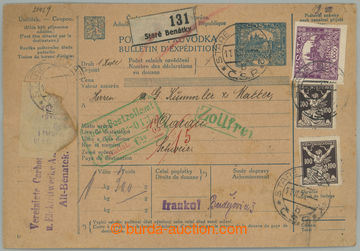 237276 - 1921 CPP15, whole international parcel card addressed to to 