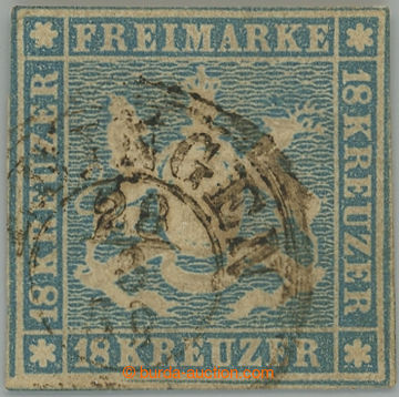 237561 - 1859 Mi.15, Znak 18Kr modrá, bez Seidenfaden; bezvadný kus