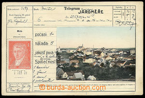 23769 - 1915? JAROMĚŘ - kolážová pohlednice - telegram, celkov