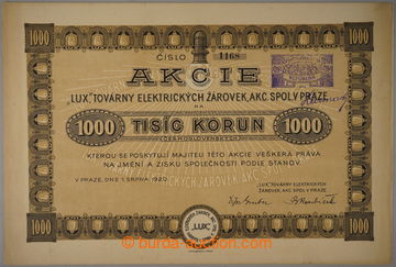 237780 - 1920 ČSR / akcie továrny na elektrické žárovky LUX v Pr