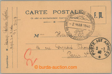 237798 - 1940 lístek zaslaný PP do Paříže, otisk DR POSTE AUX AR