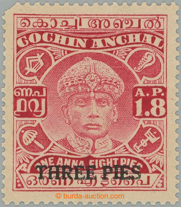 237820 - 1942-1 SG.75, Rama Varma III. 1A8P karmínová s přetiskem 