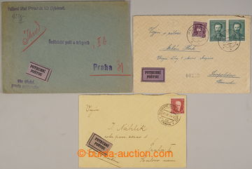 237849 - 1934, 1938 sestava 3 dopisů prošlých potrubní poštou, 2