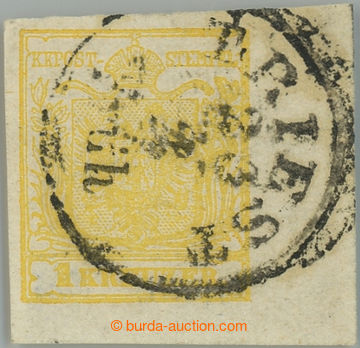238397 - 1850 Ferch.1MIII, Coat of arms 1 Kr kadmium gelb, marginal p