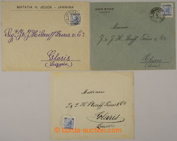 238592 - 1905 LEVANTA / sestava 3 dopisů do Švýcarska vyfr. zn. FJ