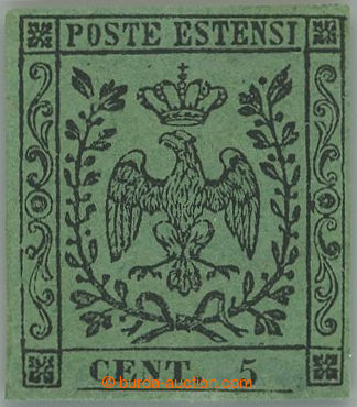 238627 - 1852 Sass.1, Coat of arms 5c green; fine piece with part ori