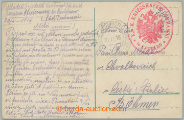 238641 - 1916 k.u.k. KRIEGSHAFEN-COMMANDO in CATTARO, postcard with r