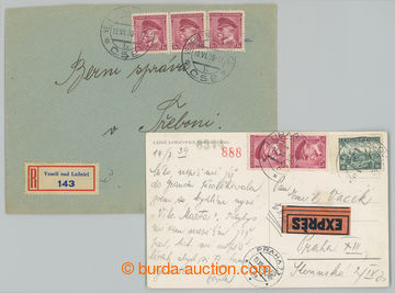 238651 - 1939 comp. 2 pcs of entires: 1x Reg letter franked with. hor