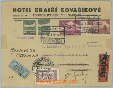 238657 - 1935 PRAGUE - NICE, commercial special delivery air-mail let