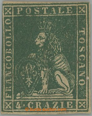 238674 - 1857 Sass.14, Heraldický lev 4Cr zelená; pěkný neupotře