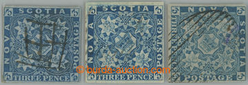 238720 - 1851 SG.2,3,4; 3x Heraldické květiny 3P deep blue zk. Paul
