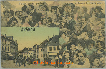238827 - 1910? VYŠKOV - colored collage Only one políbení in Vyšk