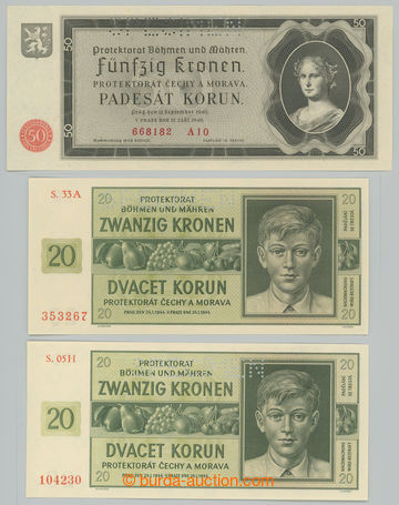 238993 - 1940, 1944 Ba.34, 40a, 40c, sestava 3 bankovek: 50K 1940, s