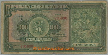 238999 - 1920 Ba.16a, 100Kč 1920, série L; solidní