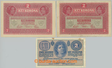 239017 - 1914, 1917 Ba.RU2, RU3, comp. of 3 bankovek: 2 Koruna 1914, 