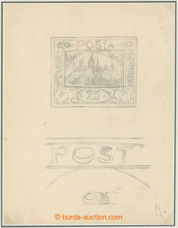 239049 -  ALFONS MUCHA / printing by pencil for stamp Hradčany, valu