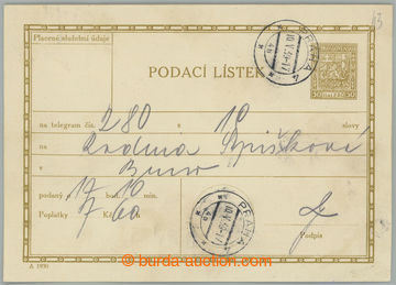 239401 - 1939 CPL3, čs. předběžný Podací lístek na telegram s 