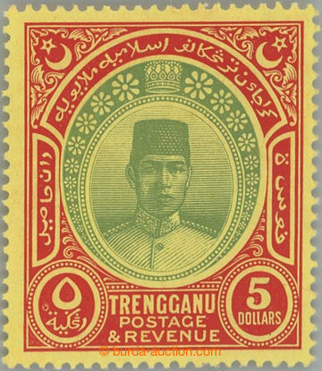 239541 - 1938 SG.44, Sultán Suleiman $5 zelená / červená, průsvi