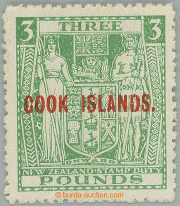 239553 - 1946 SG.135w, postally fiscal NZ Coat of arms £3 green with