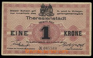 23967 - 1917 RAKOUSKO  táborová bankovka Theresienstadt 1 Krone, 1