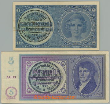 239891 - 1940 Ba.28b, 29a, comp. of 2 bankovek: 1 Koruna b.l. (1938/1