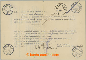 239976 - 1945 VRANOV NAD TOPĽOU / dopis zaslaný K.F. Pešákem z Po