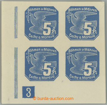 240040 - 1939 Pof.NV2, 5h modrá (I. vydání), levý rohový 4-blok 
