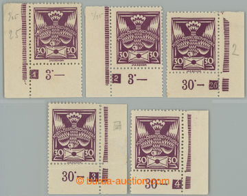 240060 -  Pof.150A, 30h violet, comp. of 5 bottom corner stamp. with 