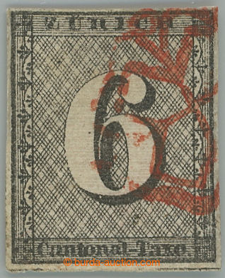 240103 - 1843 ZÜRICH / Mi.2II, 6Rp s vodorovným podtiskem, červen�